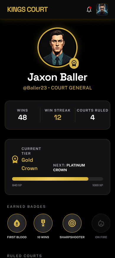 Kings Court — Profile screen